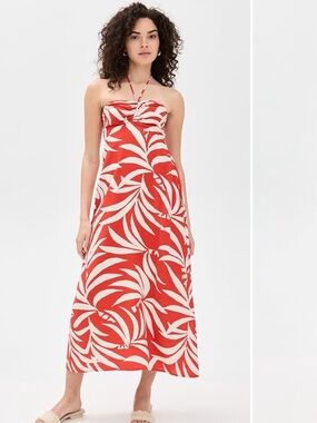 Z Supply Elodi Red and Cream Strapless Tropical Midi Dress NWT